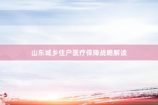 山东城乡住户医疗保障战略解读